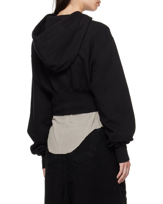 Rick Owens Black Tatlin Drawstring Cropped Hoodie