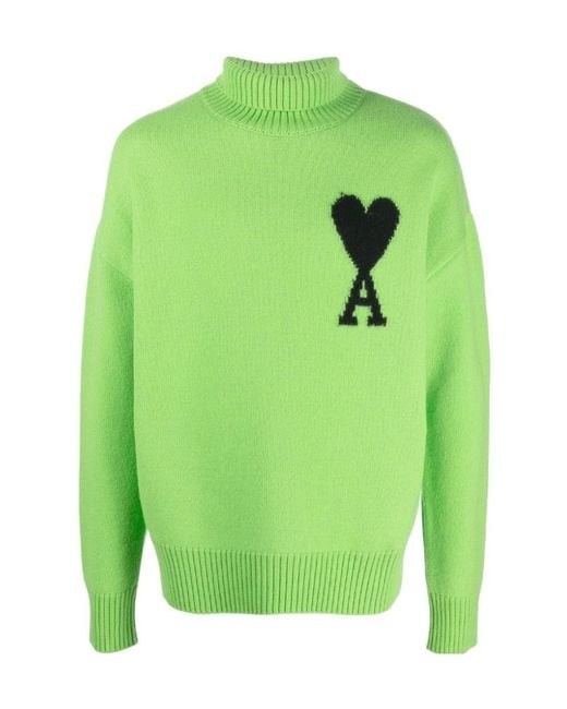 AMI Green Ami De Coeur Roll-Neck Jumper for men