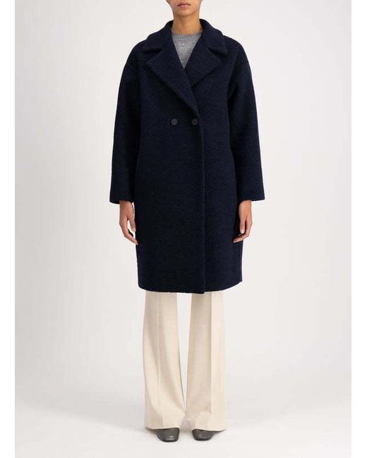 Harris Wharf London Blue Bouclé Double-Breasted Coat