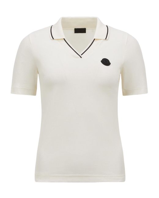 Moncler White Logo Patch Piquet Polo Shirt
