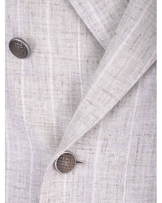 Tagliatore Gray Double-Breasted Striped Blazer for men