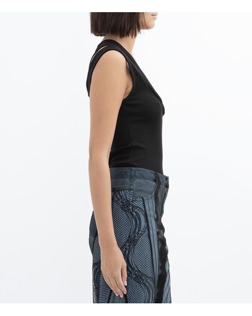 Christopher Esber Black Asymmetric Ribbed Tank Top