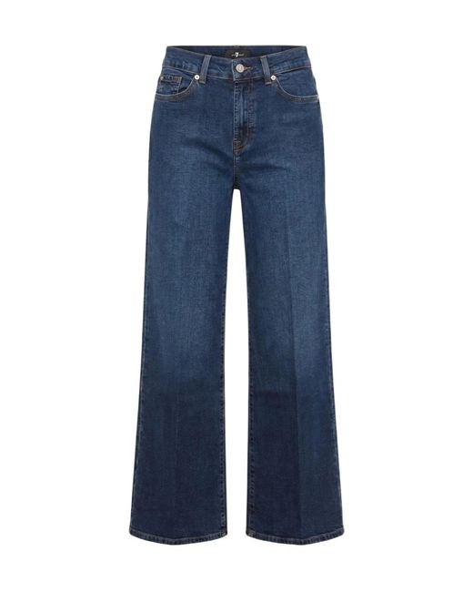 7 For All Mankind Blue Button-Fastening Straight-Leg Jeans