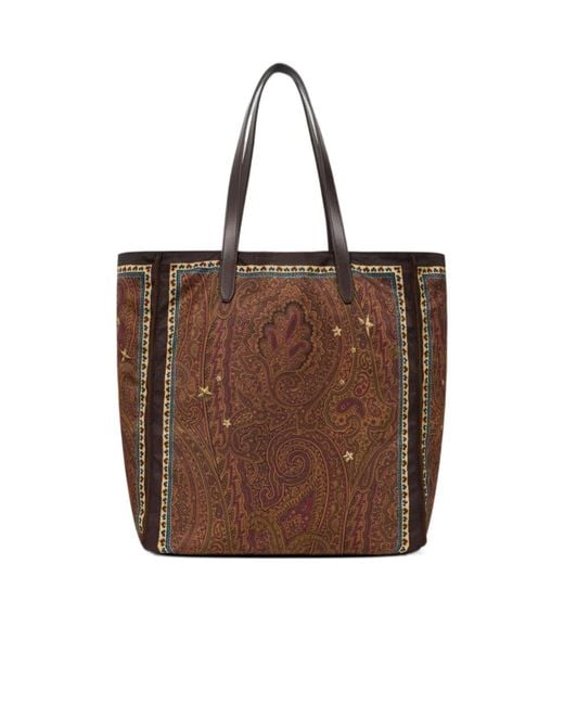 Etro Brown Nylon Tote Bag With Pegaso Print And Arnica Motif for men