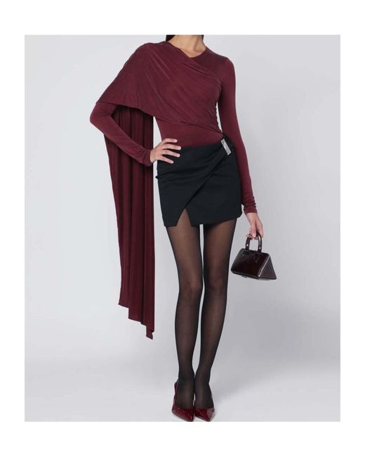 ANDAMANE Red Draped Long-Sleeved Bodysuit