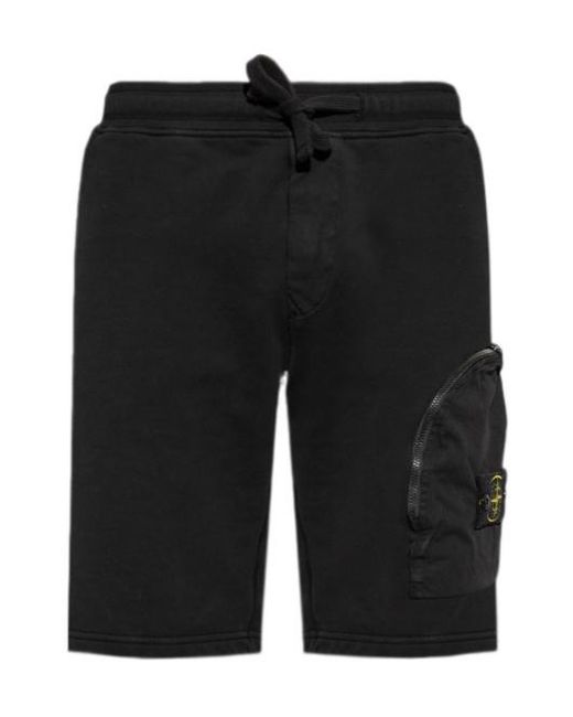 Stone Island Black Logo-Patch Drawstring Shorts for men