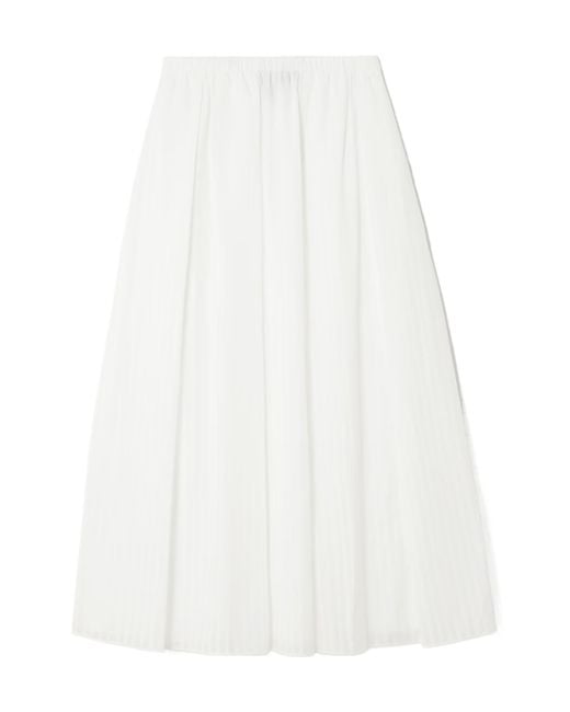 Theory White Pleated Striped Midi Skirt