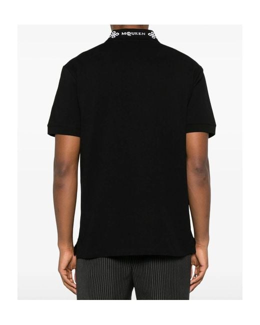 McQueen Black Logo Collar Short Sleeved Polo Shirt for men