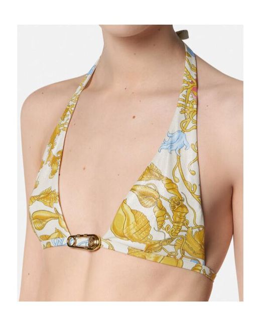 Versace Metallic Underwater Barocco Tie-Back Triangle Bikini Top