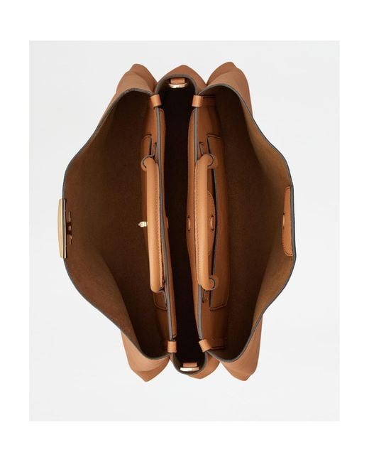 Tod's Brown T Timeless Logo Plaque Medium Tote Bag