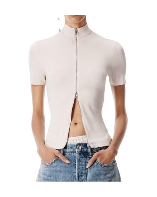 Alexander Wang White Rashguard Mock Neck Zipped Top