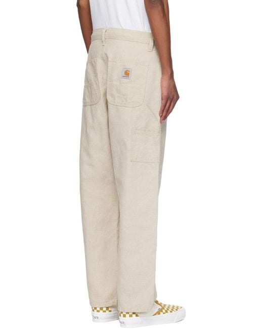 Carhartt Natural Walter Double Knee Logo-Patch Tapered Trousers for men
