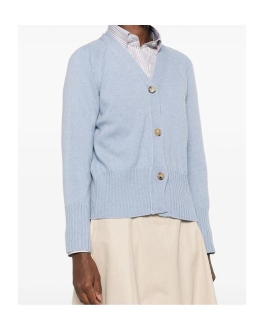 Aragona Blue V-Neck Ribbed-Knit Cardigan