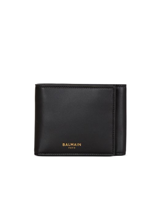 Balmain Black Smooth Leather Trifold Wallet for men