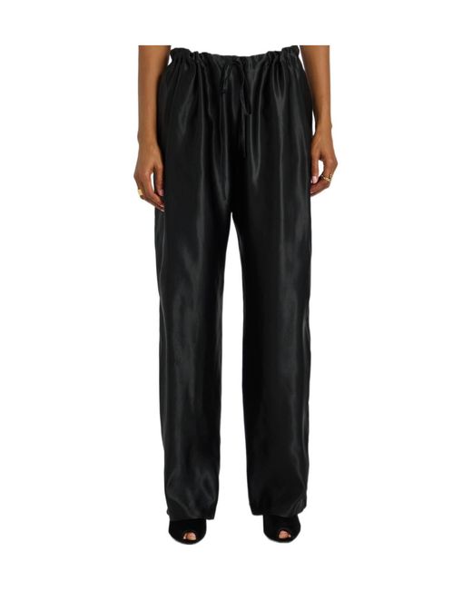 Khaite Black Straight-Leg Satin Trousers