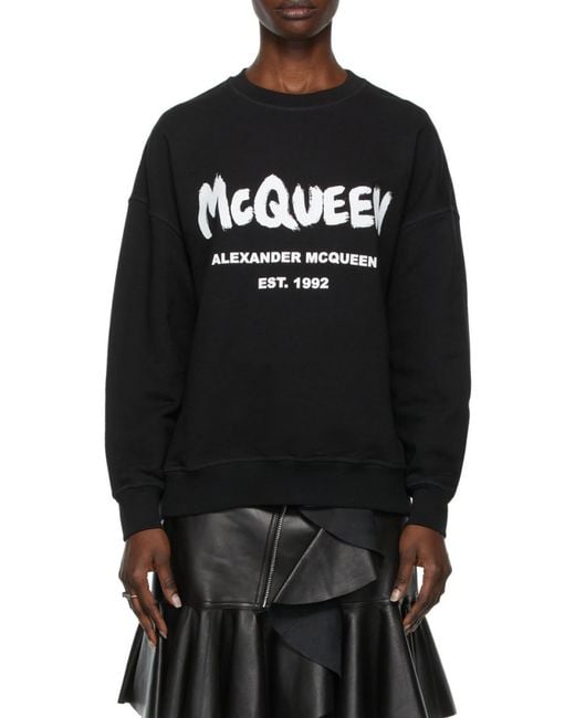 McQueen Black Graffiti Logo Crewneck Sweatshirt
