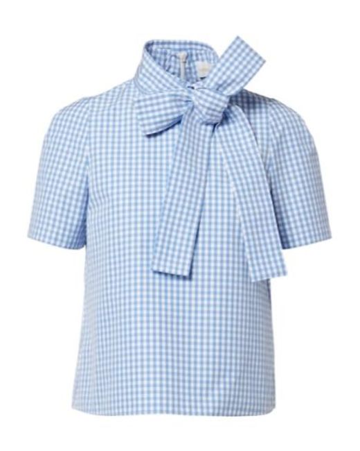 ShuShu/Tong Blue Bow-Detail Gingham Cotton Top