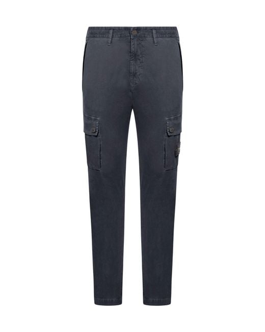 Stone Island Blue Logo Patch Tapered Leg Pants for men
