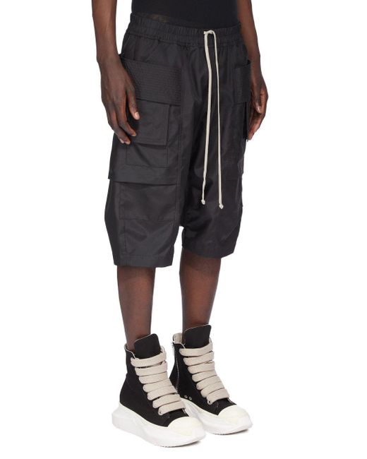 Rick Owens Black Drawstring Cargo Shorts for men