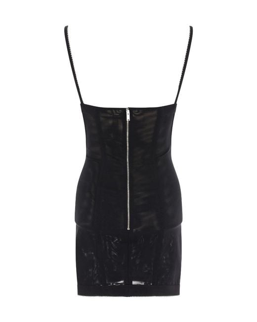 Dion Lee Black Oblique Mesh-Panelled Corset Minidress