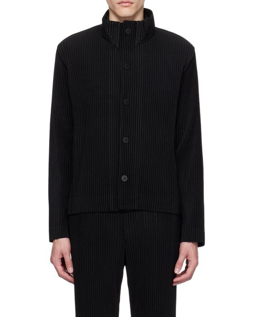 Homme Plissé Issey Miyake Black Homme Plissé Issey Miyake High-Neck Buttoned Jacket for men