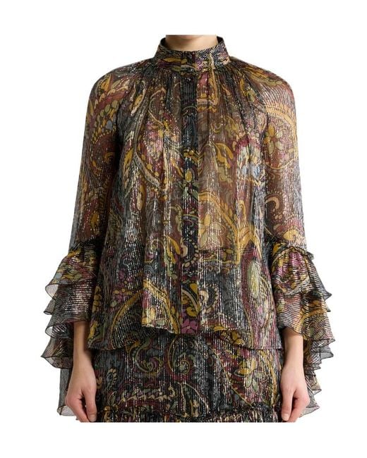 Etro Brown Mandarin-Collar Shirt