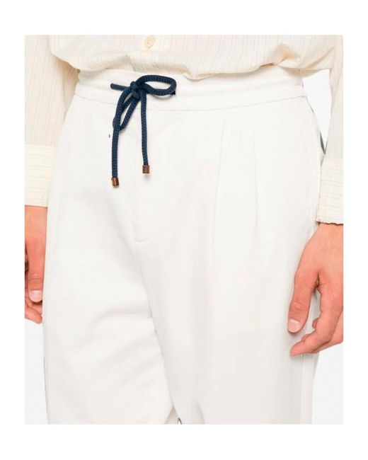 Brunello Cucinelli White Drawstring-Fastening Pleated Trousers for men