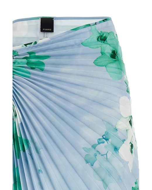 Pinko Blue Floral Printed Pleated Midi Skirt