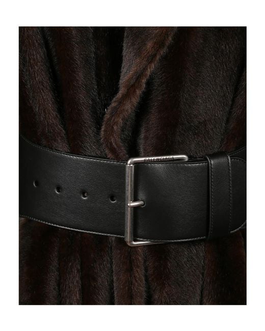 Balenciaga Black A-Line Faux Fur Coat