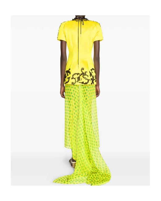 Dries Van Noten Yellow Embellished Silk Maxi Skirt