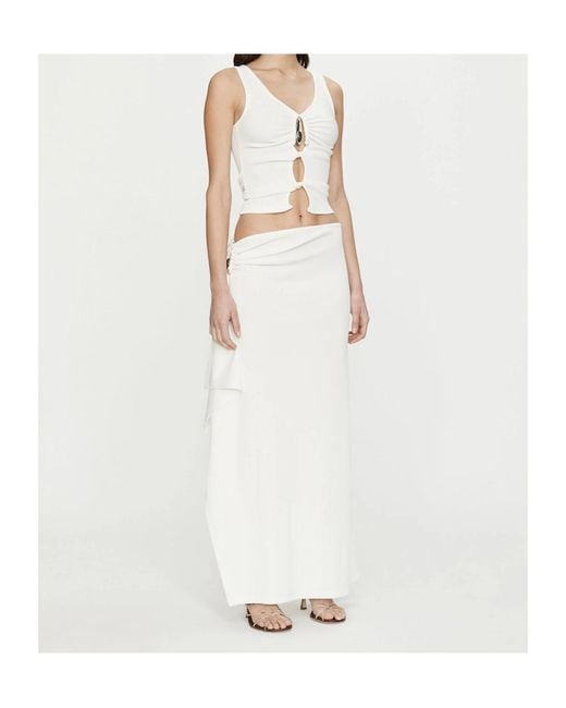 Christopher Esber White Ruched Drape Midi Skirt