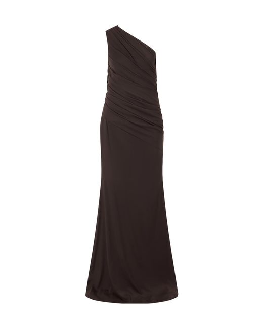 Alex Perry Brown One-Shoulder Gathered Jersey Gown