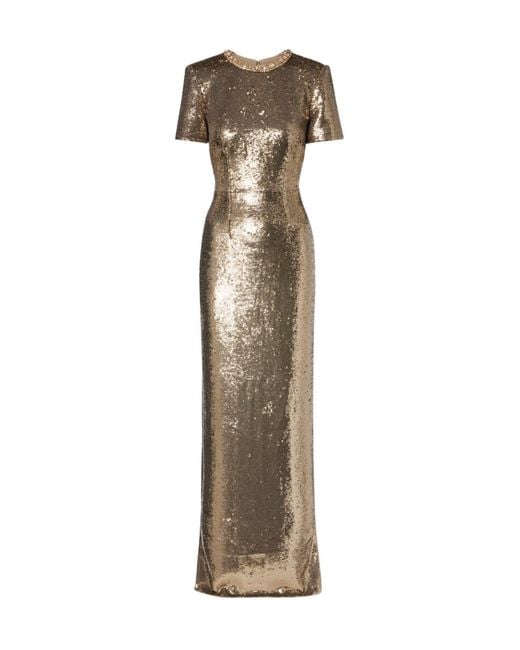 Roland Mouret Natural Crystal-Embellished Sequined Gown