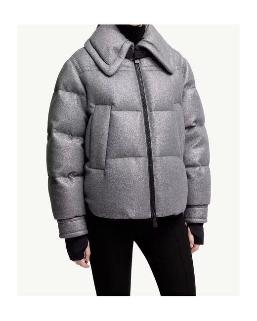 Moncler Gray Sandane Metallic Wool Blend Short Down Jacket