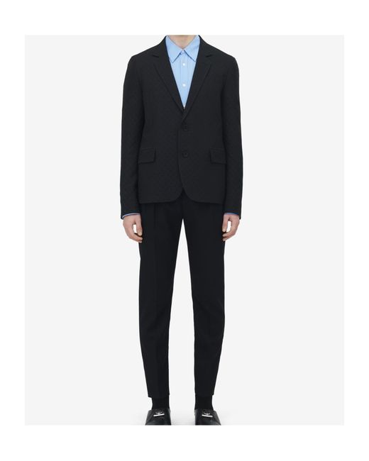 McQueen Blue Skull Jacquard Single Breasted Blazer for men