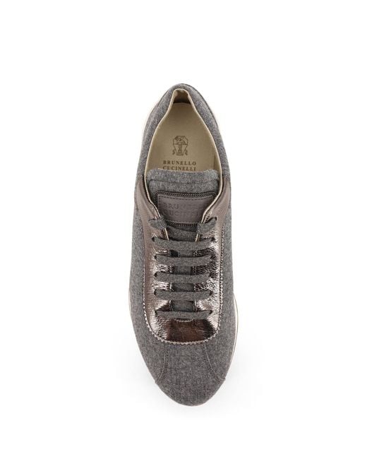 Brunello Cucinelli Gray Lace-Up Low-Top Sneakers