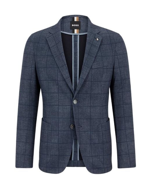 Boss Blue Checked Single-Breasted Blazer for men