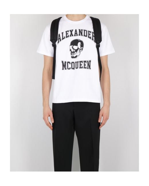 McQueen White Logo Printed Crewneck T-Shirt for men