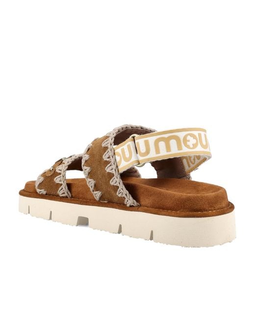 Mou Brown Bio Logo Plaque Open Toe Sandals