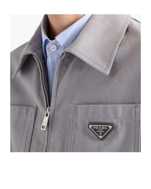 Prada Gray Logo-Plaque Denim Jacket for men