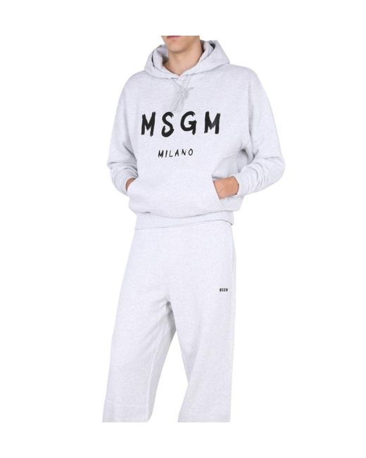 MSGM White Logo Print Hoodie for men