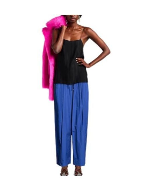 MAX&Co. Blue Solid Color Loose-Fit Trousers