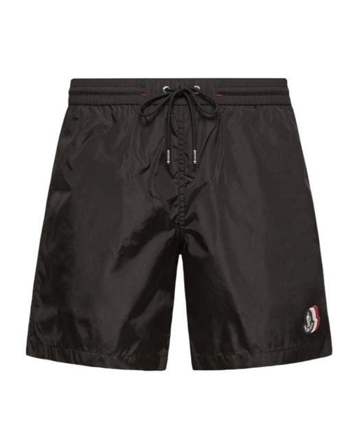 Moncler Black Logo Patch Drawstring Swim Shorts for men