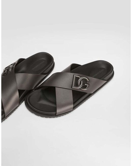Dolce & Gabbana Brown Dg Logo Plaque Sandals for men