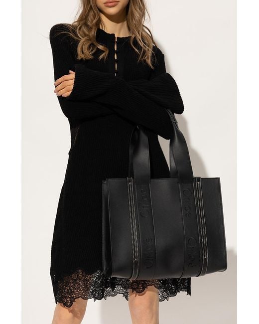 Chloé Black Chloé Woody Medium Shopper Bag