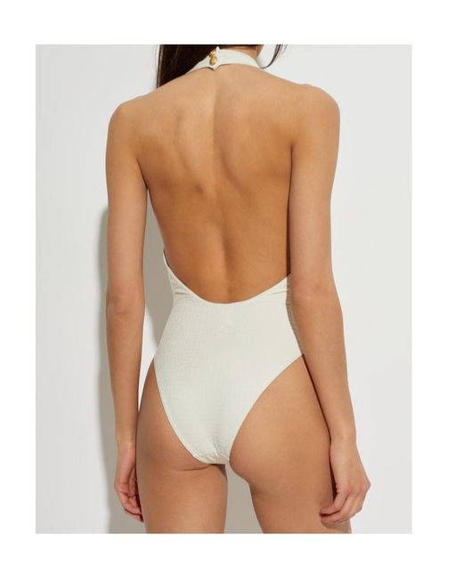 Balmain White V-Neck Swimsuit