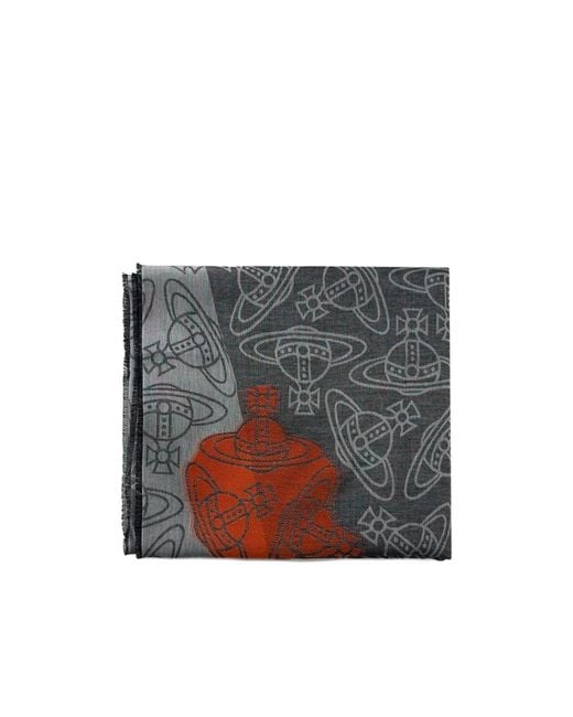 Vivienne Westwood Gray Print Fringed Scarf for men