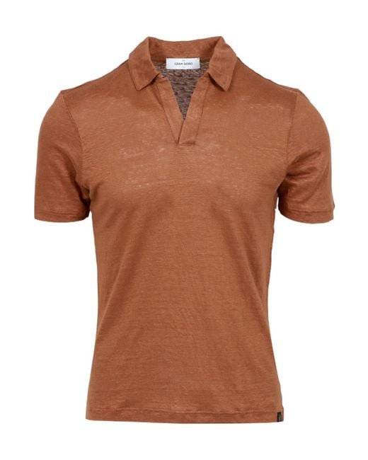Gran Sasso Brown Short-Sleeved Lapel T-Shirt for men