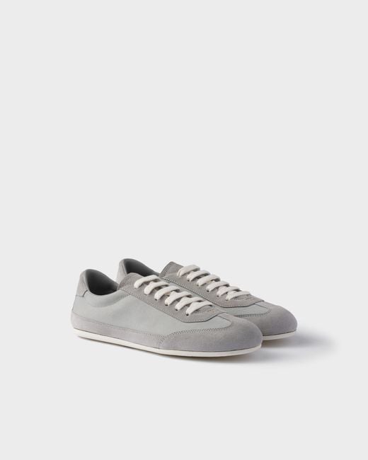 Prada Gray Suede And Fabric Sneakers for men