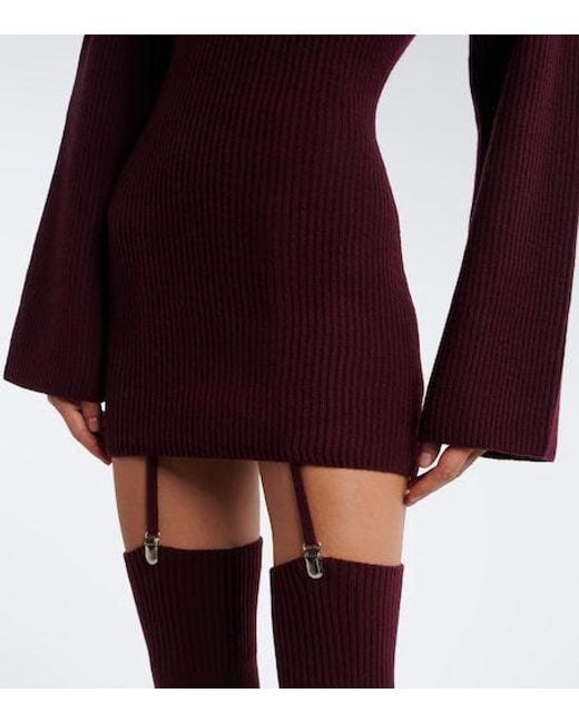 AYA MUSE Purple Cursa Ribbed-Knit Wool Minidress And Tights Set
